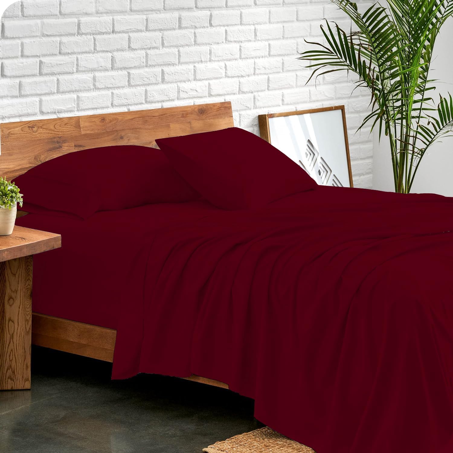 GOKOCO Luxury Soft 4 Piece Sheet Set 800 Thread Count 100% Egyptian Cotton Queen Size Bed Sheet Set, Super Soft Sateen Weave, Fit Mattress 12'' Deep Pocket - Burgundy Solid Luxury Sheet Set