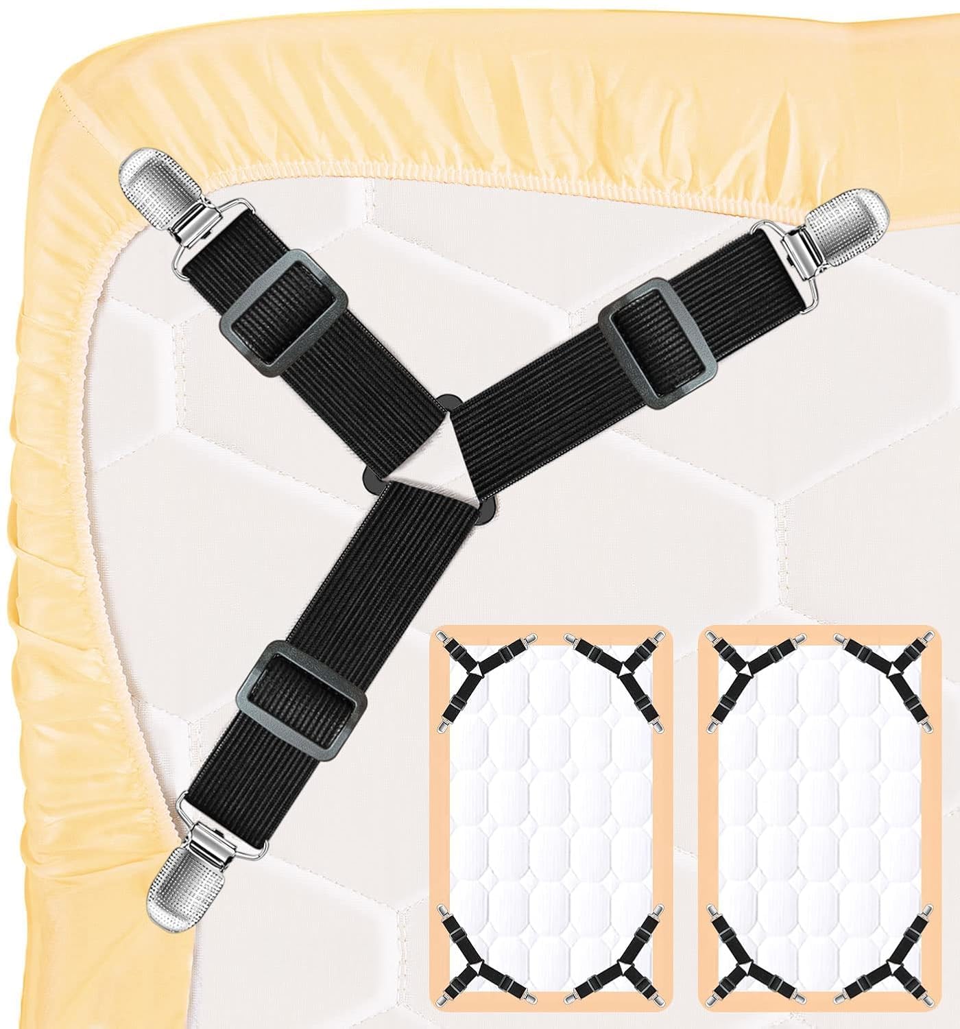 Bed Sheet Holder Straps Adjustable 3 Way Triangle Sheet Clips Heavy Duty Metal Grippers Elastic Mattress Corner Holder for Bed Sheets Sofa Covers Pack of 4 Black-image-41