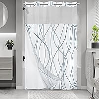 Vista 54 de Juego de cortina de ducha larga a rayas gris y blanco degradado sin gancho con forro a presión - Juego de cortina de ducha y forro de hotel