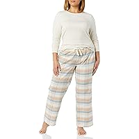 Amazon Essentials Pigiama con Maglia a Maniche Lunghe e Pantaloni in Flanella Leggera Donna