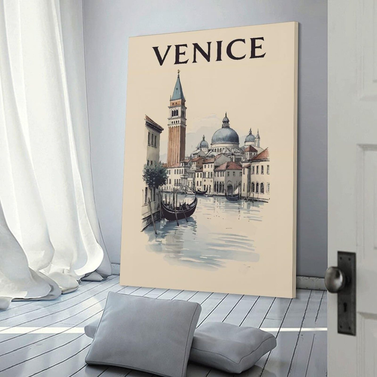 Junmoney Decorative Canvas Print Venice Canal Scene, 24x36inch(60x90cm), for Living Room, Bedroom Or Home Office, Home Decor Gift with Stylish Appeal