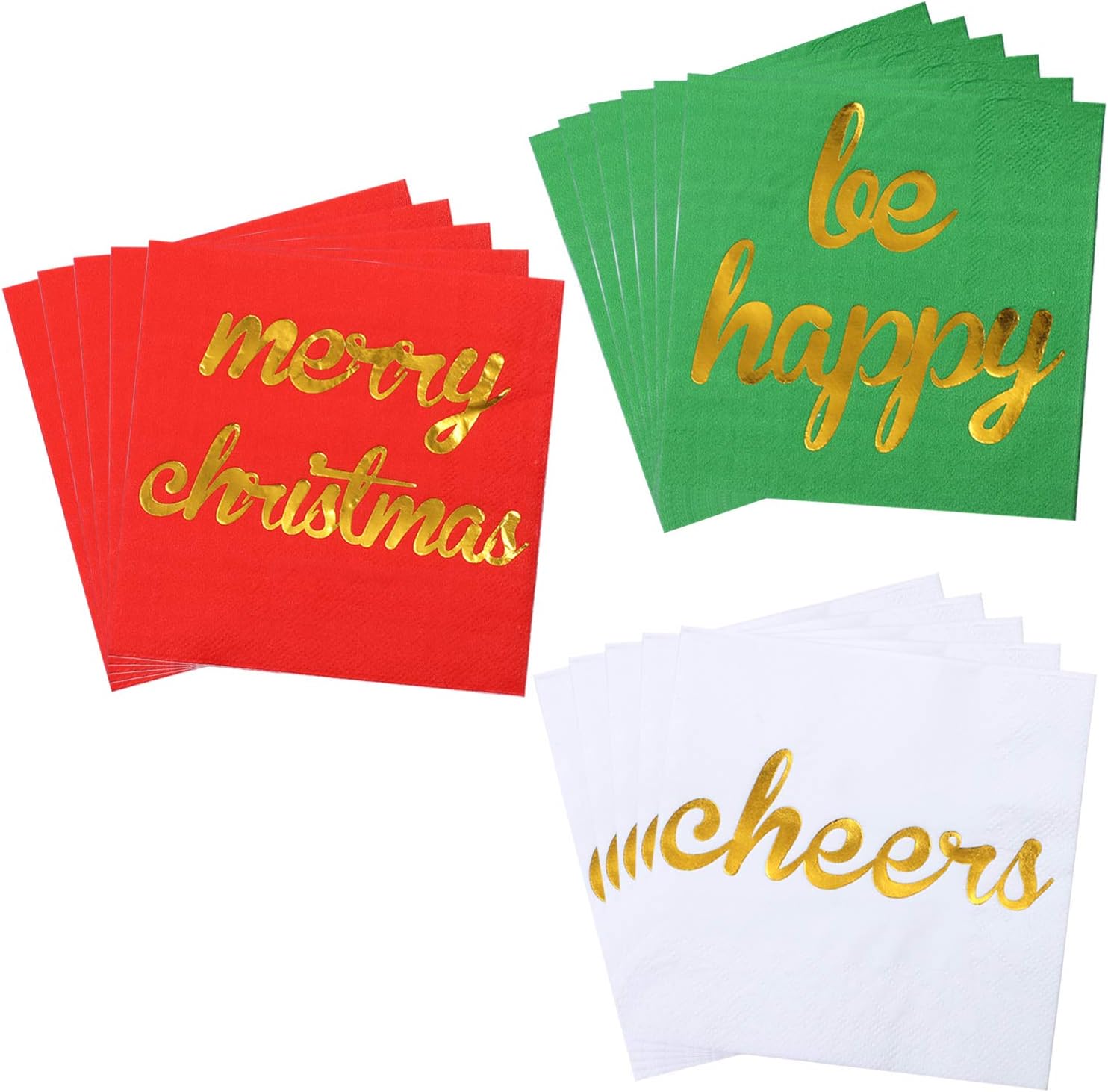  | Aneco 120 Pack Christmas Cocktail Napkins with Gold Foil Design Beverage Cocktail Napkins Red, Green and White Paper Napkins for Christmas Holidays Dinner Party Supplies with 2 Layers, 5 by 5 Inches: Cocktail Napkins