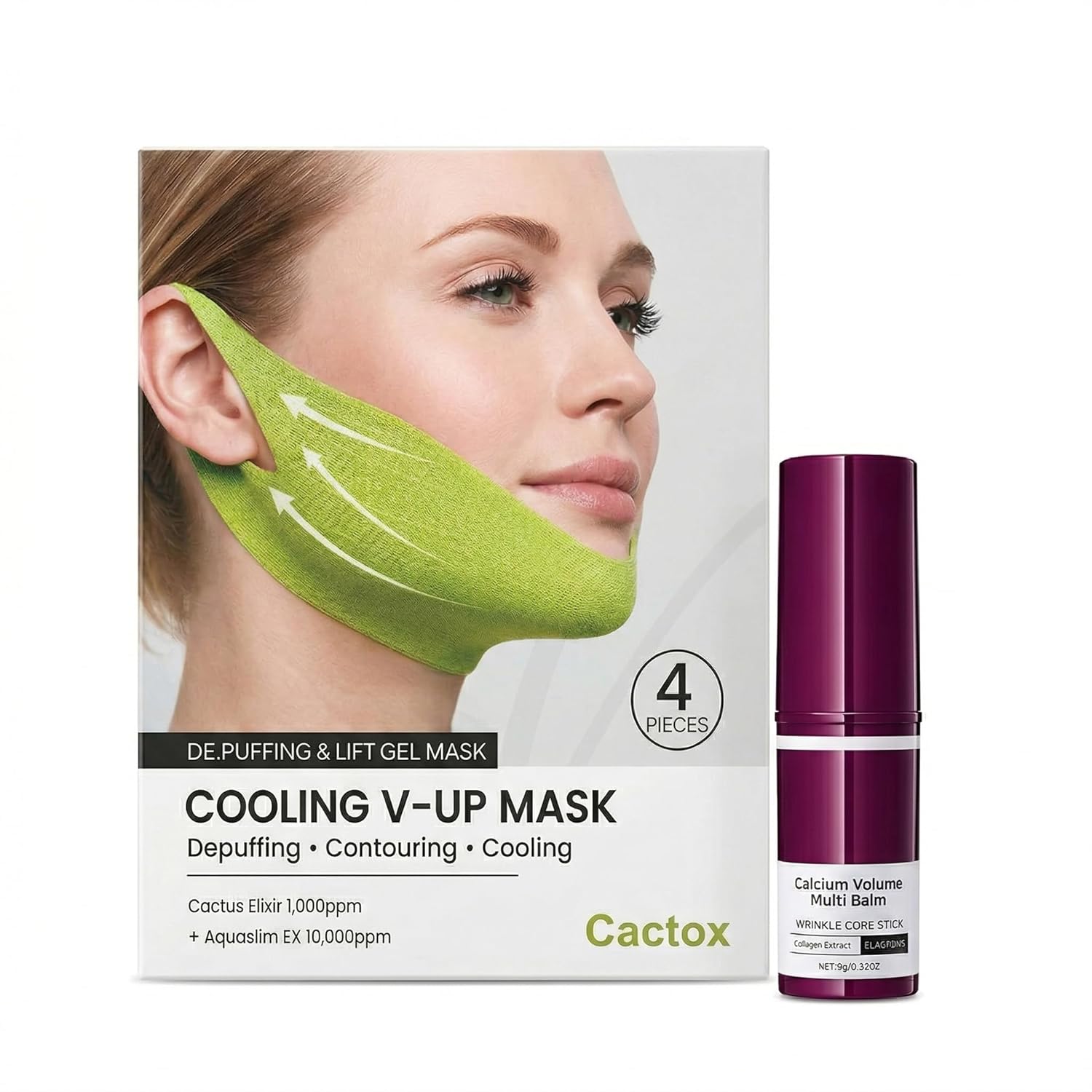 Face Lifting Band and Calcium Multi Balm Set, Cooling Care, Visible Pore Care, Reduce Puffiness, Moisturizing Balm for Face Eye Neck