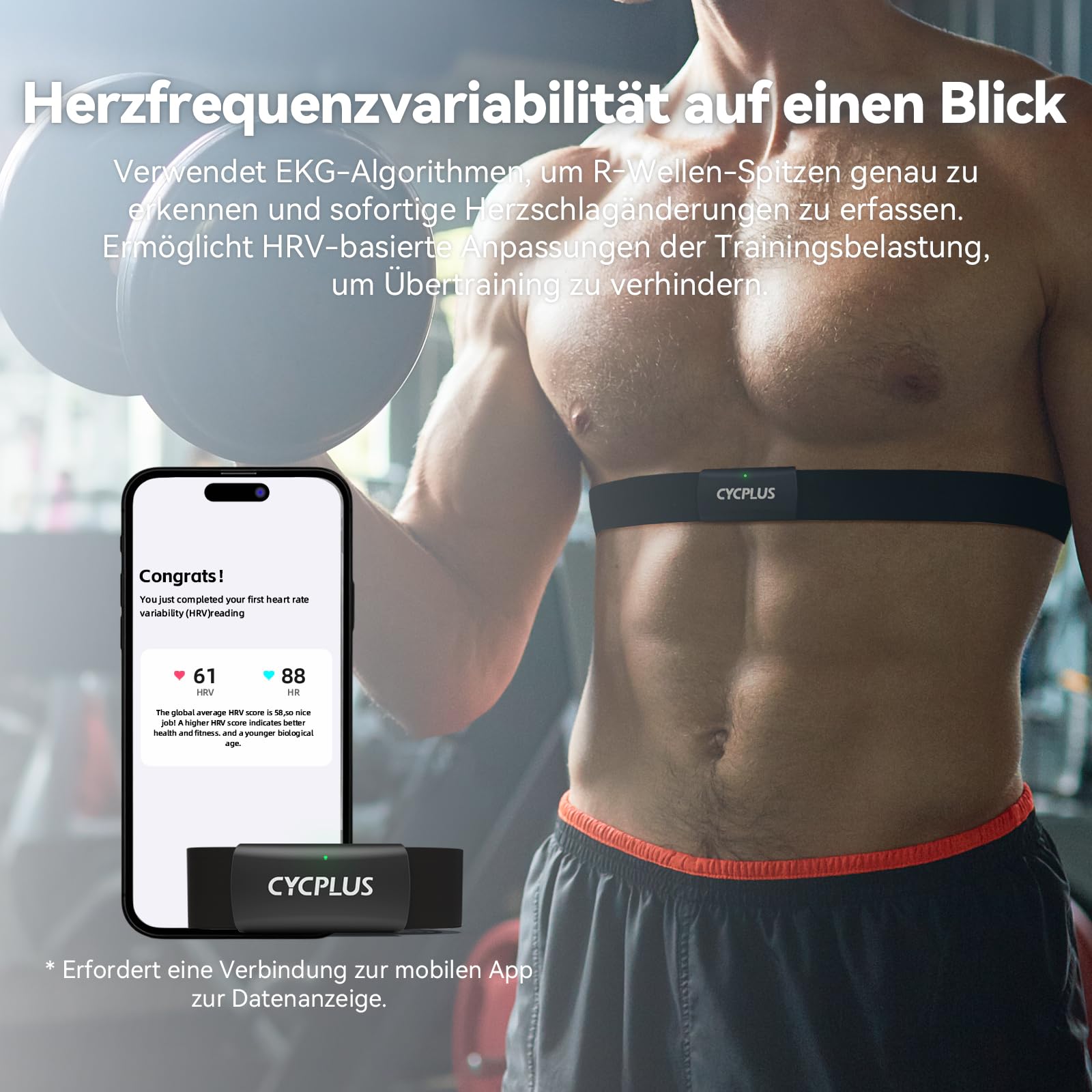 CYCPLUS H2Pro Brustgurt Herzfrequenzmesser Bluetooth ANT+ HR-Sensor 500h Batterielaufzeit IPX7 Wasserdicht Staubdicht