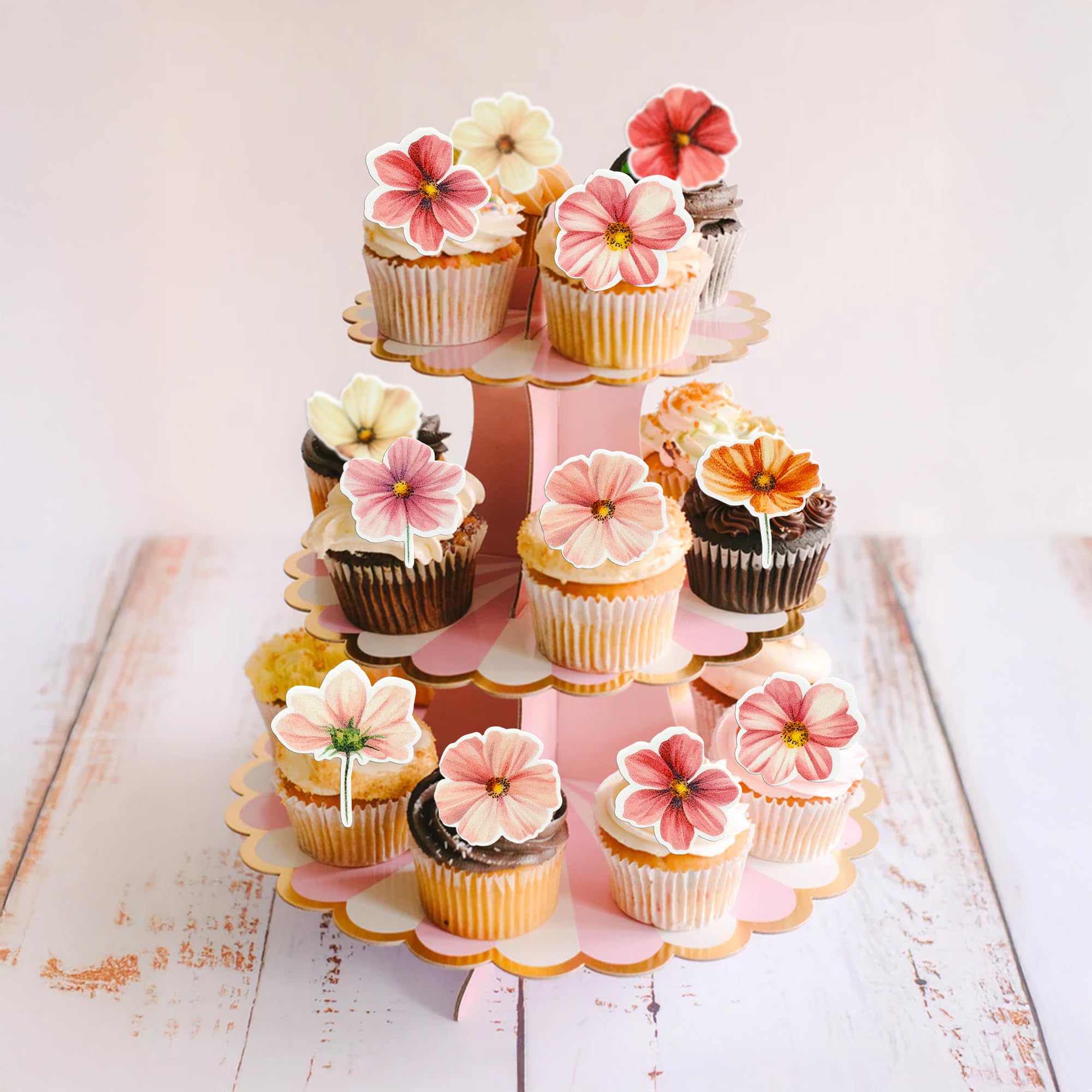 50Pcs Edible Flower Cupcake Toppers - Wafer Paper Decor For Parties, Baby Showers & Weddings - View #6