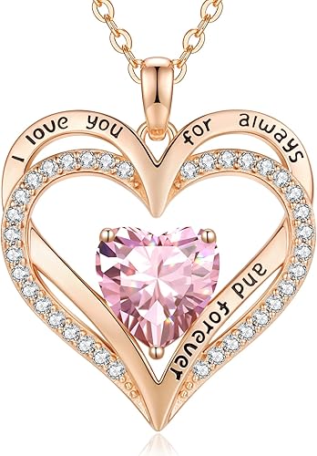 CDE Collares de piedra natal para mujer, plata de ley 925, collar con colgante de corazón para siempre, Navidad, cumpleaños, aniversario, día de San