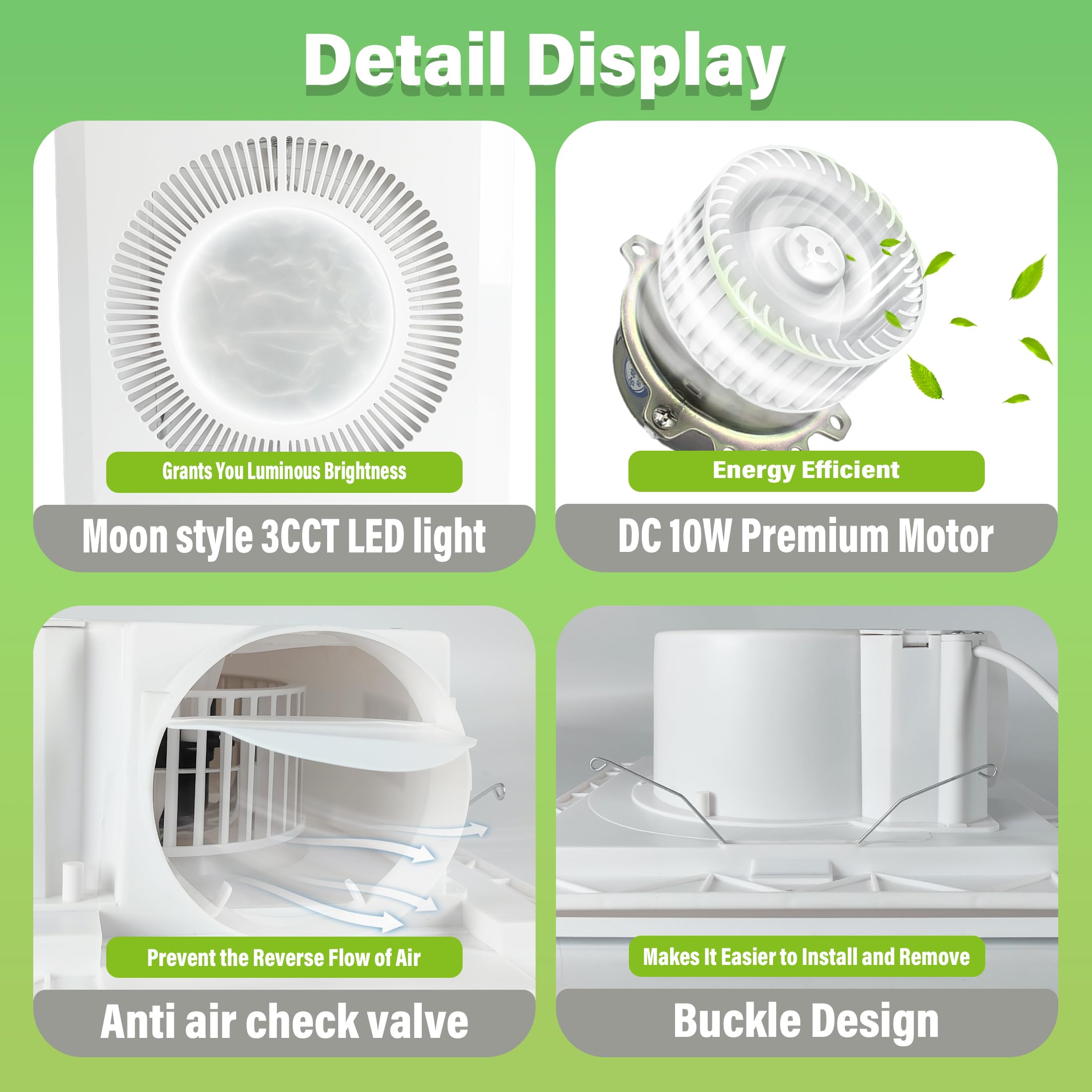 Ventola di scarico da bagno con luce, ventilatore da bagno da 30 cm con combinazione di luce LED da 15 W 3CCT, ventola di scarico da cucina da 165 CFM, ventola di ventilazione per bagno