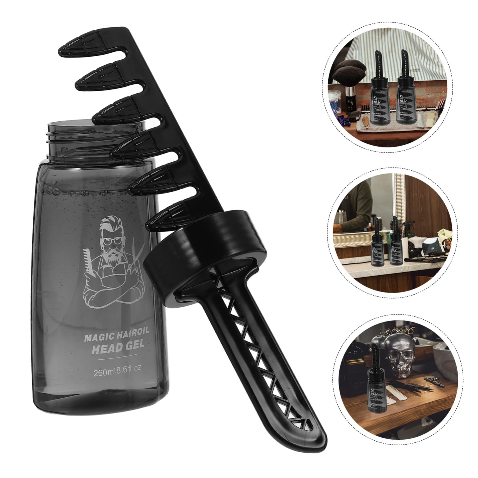 Botellas de Gel para Peinar el Cabello Rellenable 260ml Negras de Plástico 3piezas para Hombres con Dosificador Fácil y Diseño Ligero para Barbería