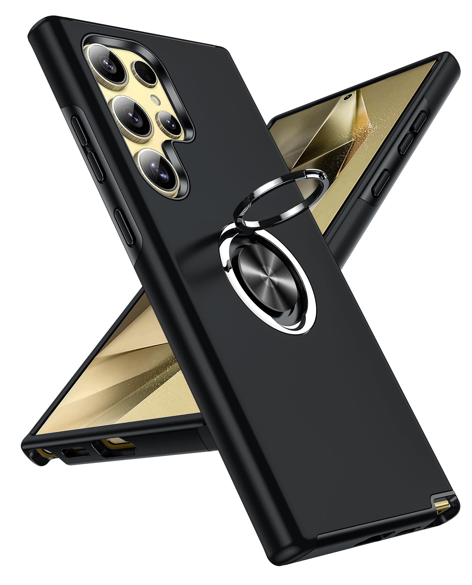 LeYi Hülle für Samsung Galaxy S24 Ultra Handyhülle mit 360° Drehbare Ringhalter, TPU Militärschutz Hybrid Ständer Schutzhülle Standard Stoßfest Kratzfest Case für S24 Ultra Schwarz