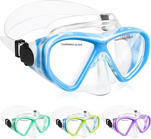 Miniatura 62 de Gafas de natación para niños, máscara de buceo para niños y niñas de 5 a 15 años, gafas de natación antivaho de dos colores con cubierta para la