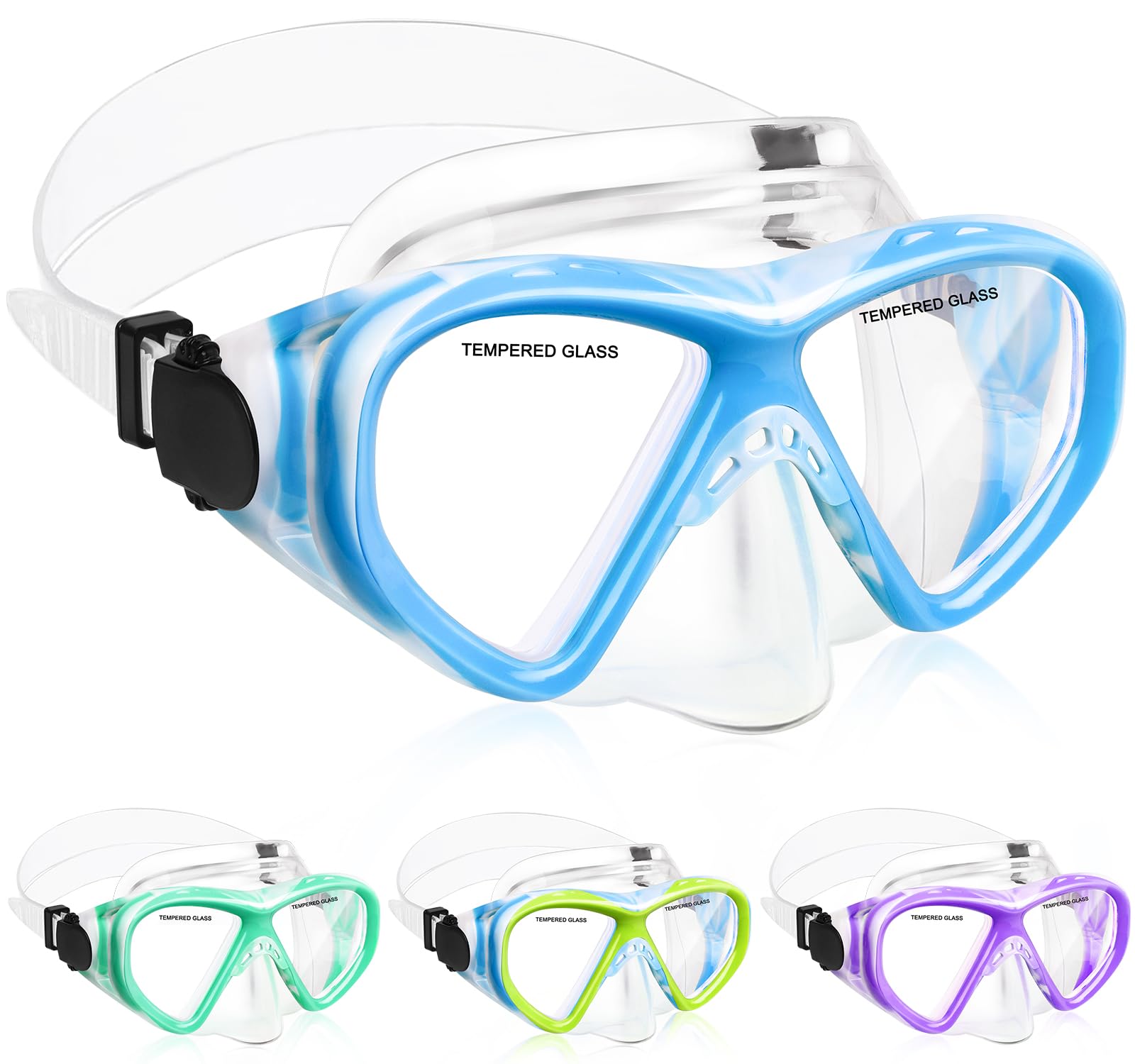 ACQCES Kids Swimming Goggles Snorkel Diving Mask for Boys Girls Age 5-15 Years Two Tone Anti-Fog Swimming Goggles with Nose Cover (Blue+Blue)