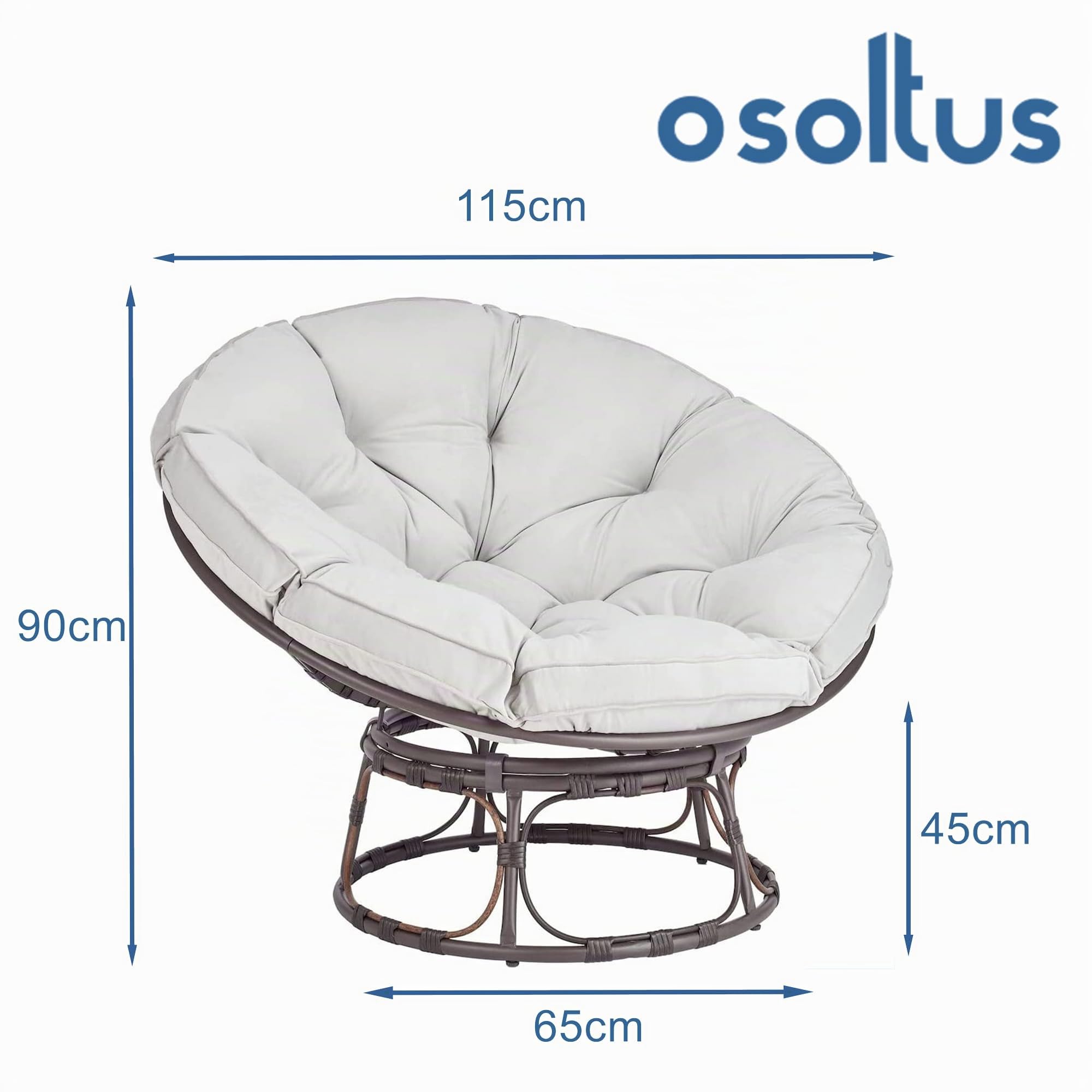 osoltus Relaxsessel Moon runder Loungesessel Papason II mit Kissen Natur Stahl