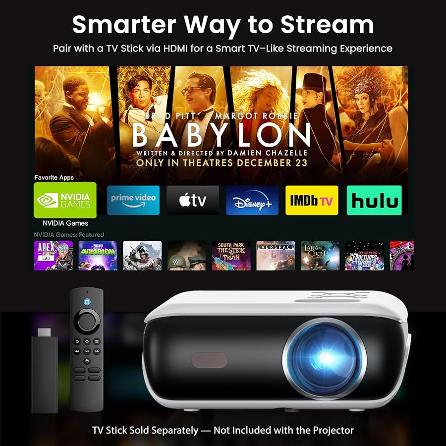 HAPPRUN Native 1080P Bluetooth Projector - Standard | Native 1080P • Mini & Portable • Easy Setup • Built-in Speaker • HDMI for PC, Laptop & PS5, image 3