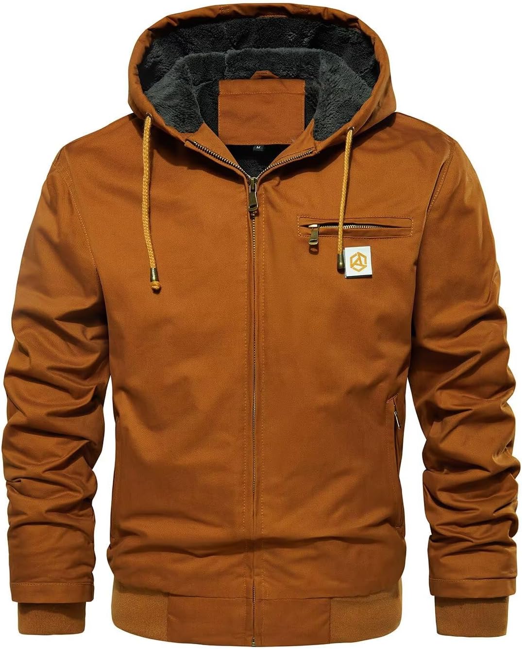 INVACHI Men's Hooded Cotton Work Jacket Winrer Thermal Full Fleece Lined Work Coat