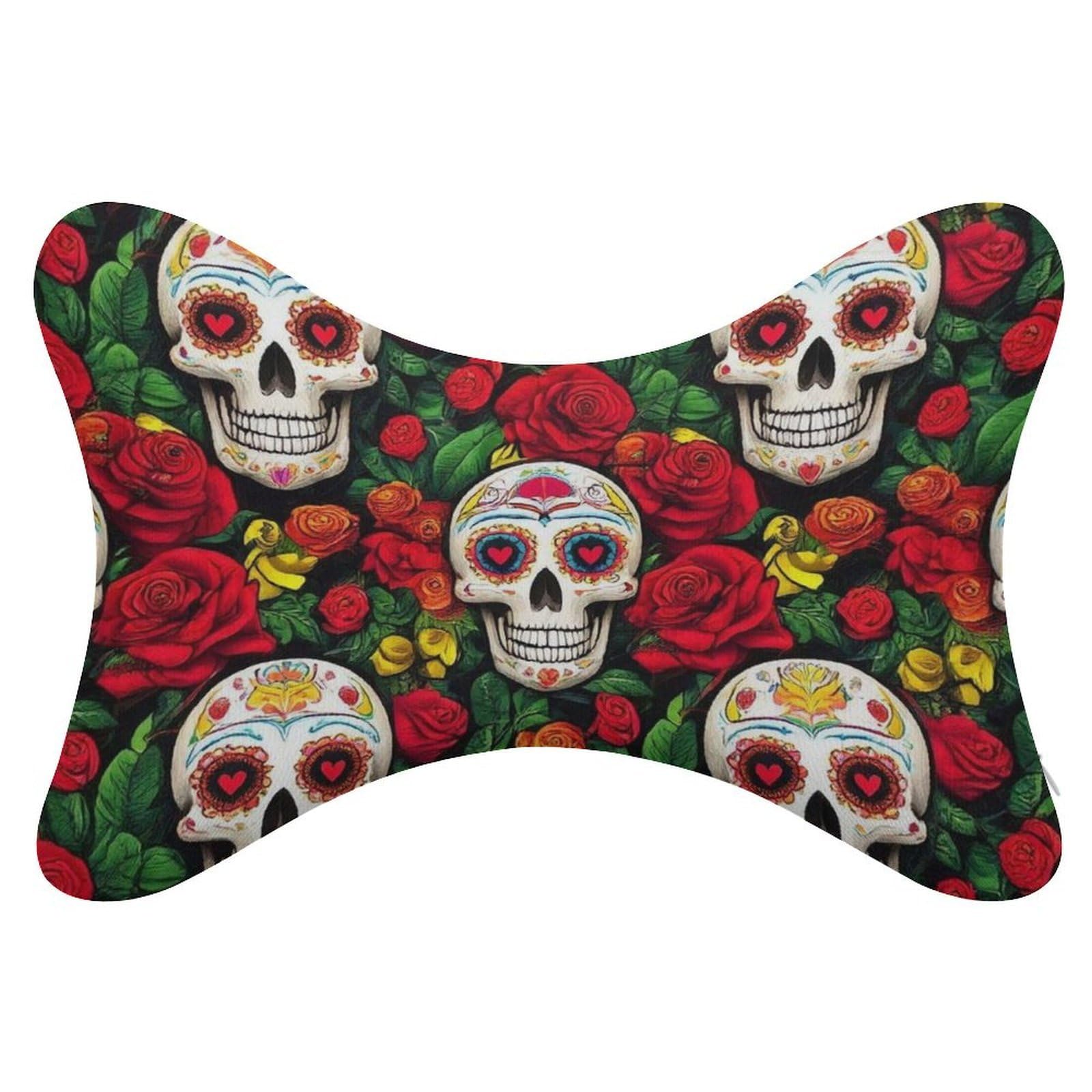 Fashion Airplane Travel Memory Foam Pillow Cervical Automobile Bone Pillow Car Decor Mexican Day Dead Rose Sugar Skulls