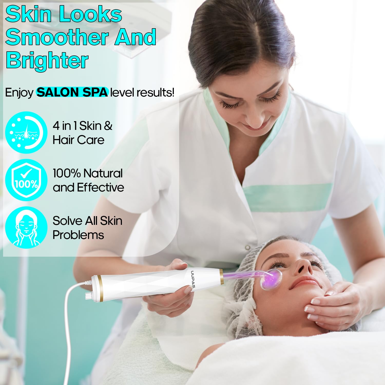 Hochfrequenzstab Gesicht - UUPAS 4 in 1 Argon Violett HF Hochfrequenzstab Haare Tragbare Hochfrequenz zur Hautstraffung, Faltenreduzierung, Akne, Haarausfall, Hauttherapiegerät Gesichtsmassagegerät