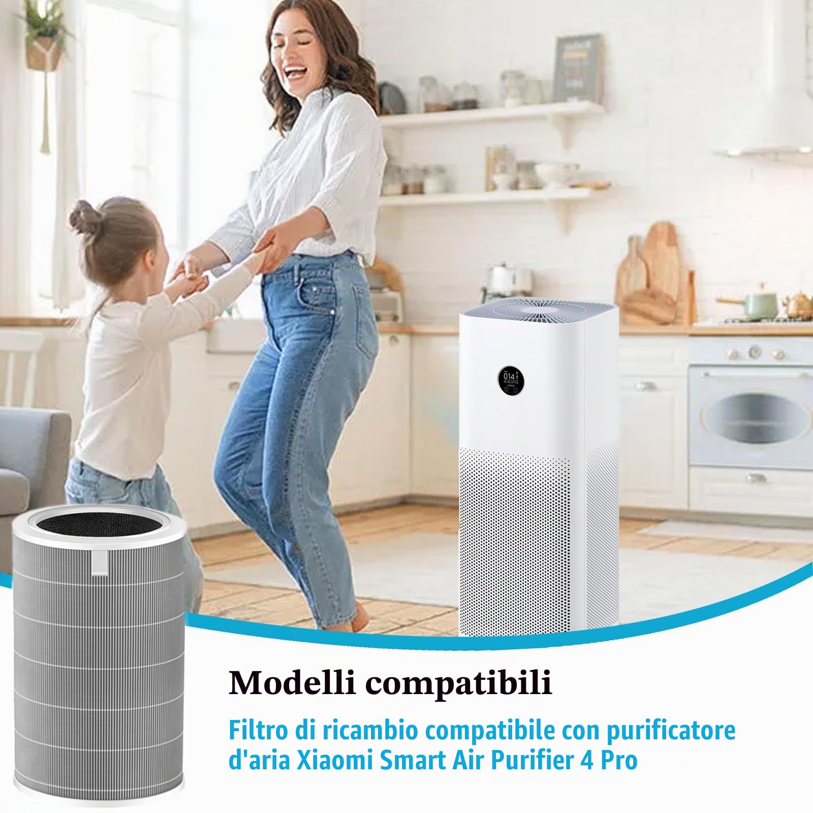 4 Pro Filtro di ricambio per Xiaomi Smart Air Purifier 4 Pro, ricambio 3 in 1 H13 HEPA e filtro dell'aria a carbone attivo ad alta efficienza – grigio