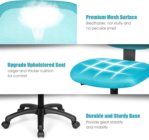 Miniatura 5 de COSTWAY Silla de escritorio para niños, silla de estudio para niños con respaldo bajo con asiento ajustable en altura y soporte lumbar, bonita silla