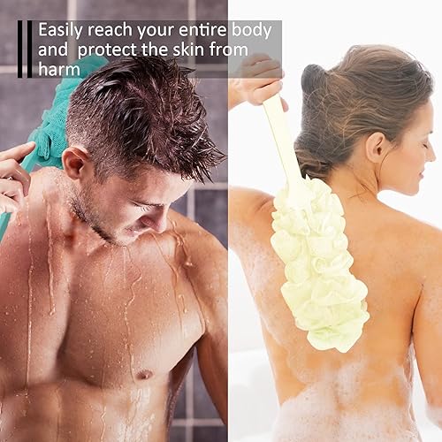Miniatura 3 de Limpiador de espalda para ducha, cepillo de ducha de esponja de mango largo, cepillo de baño para mujeres y hombres, limpiador de espalda de malla