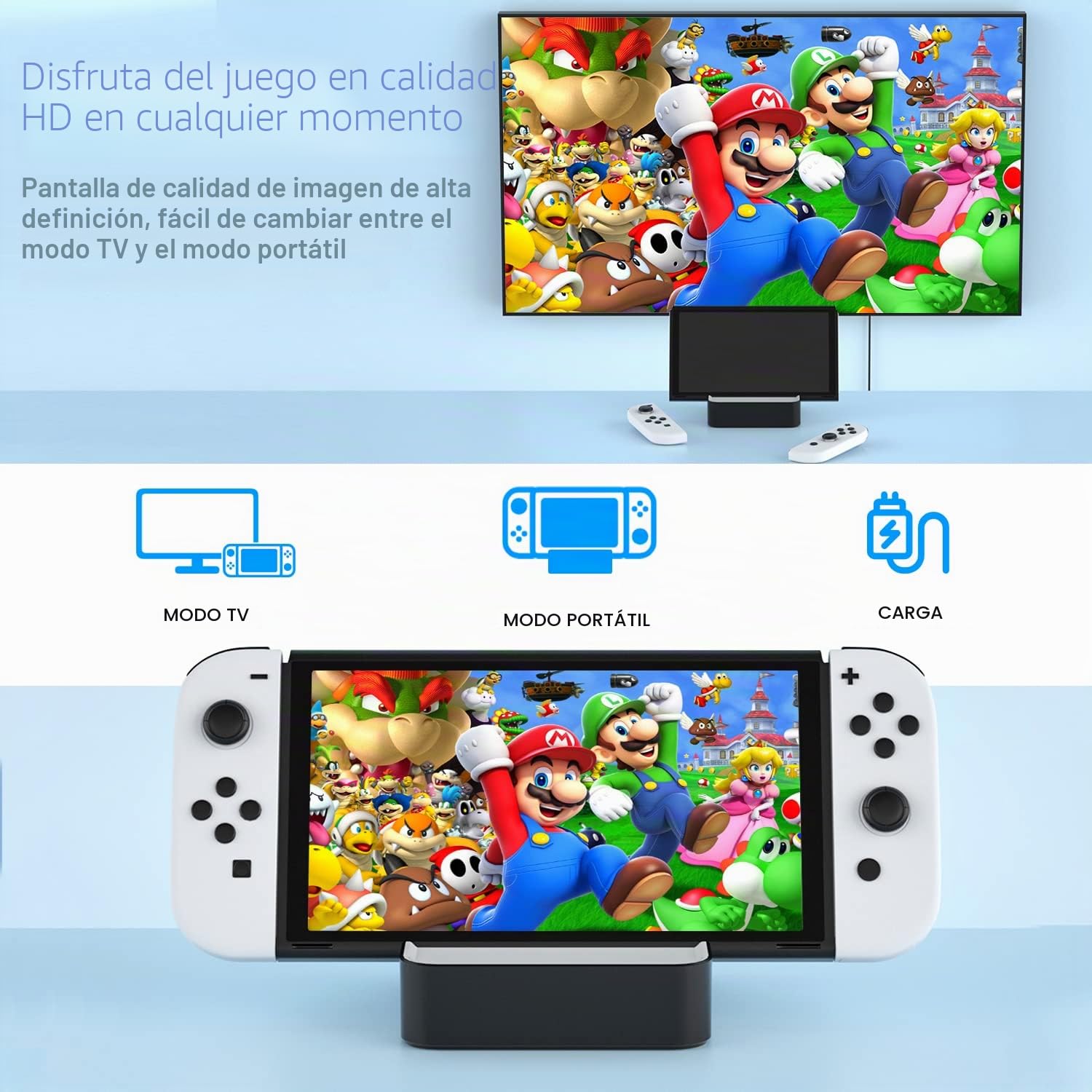 Dock Base para Nintendo Switch/Switch OLED: estación de Carga portátil 6 en 1 con HDMI2.0, Puerto LAN, Puerto Tipo C y 3 Puertos USB, Compatible con Youtube en TV