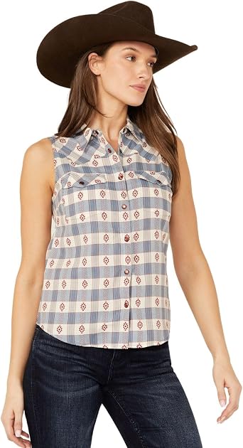 Shyanne Womens Womens Casper Checkered Print Sleeveless Pearl Snap - SRSP24W22-RYBL XX- US Royal Blue