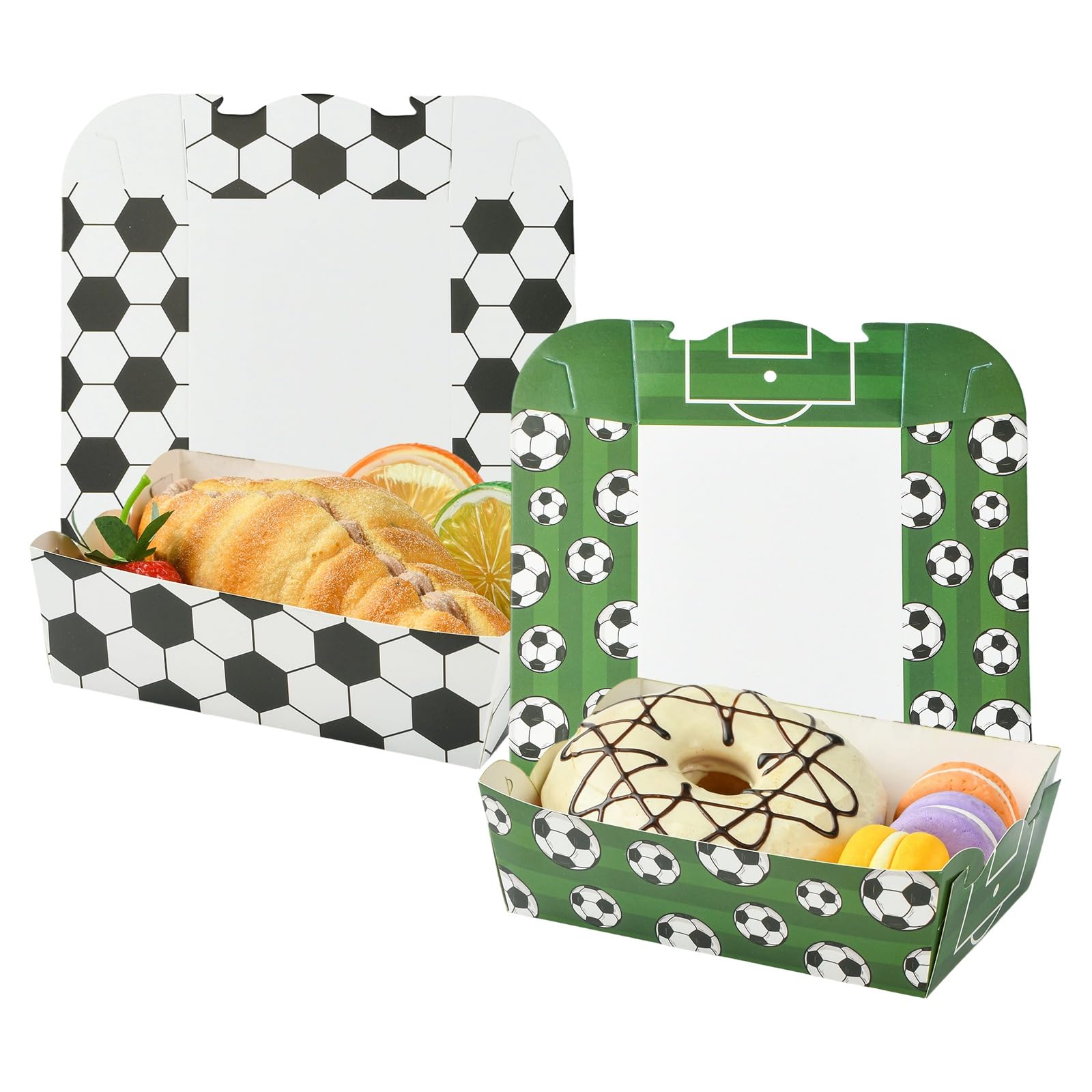 Stiesy 24Pcs Football Theme Paper Boxes, Disposable Popcorn Trays Football Print Snack Party Favor Boxes for Soccer Team Birthday Party Decorations Supplies(2 Colors)
