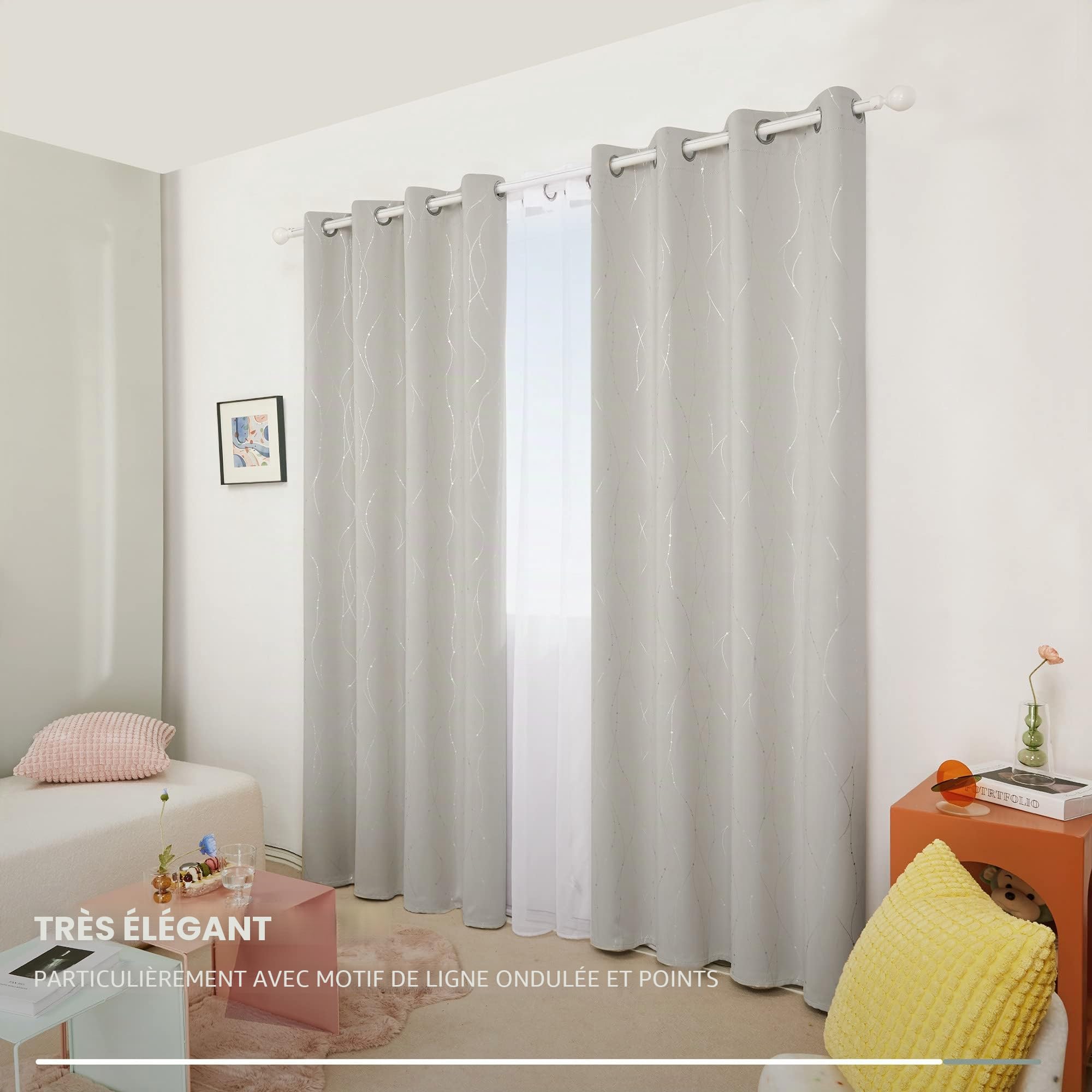 Deconovo Lot de 2 Rideau Occultant Thermique Anti Froid Beige a Oeillets Isolant Argenté Motif Point pour Décoration Maison Chambre 140 x 260cm Beige