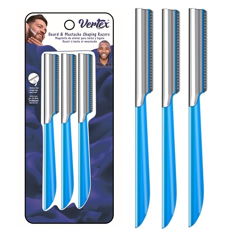 Navalha para modelar barba e bigode Vertex em aço inoxidável, pacote com 5 unidades