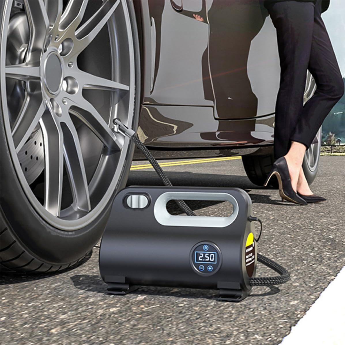 Toyvian Inflador de Aire Portátil, Compresor de Aire Portátil para Coche, Abs Negro, Dc12 V, 120 W, 22 L/, Pantalla Digital, Monitor de Presión, para Neumáticos y Bicicleta