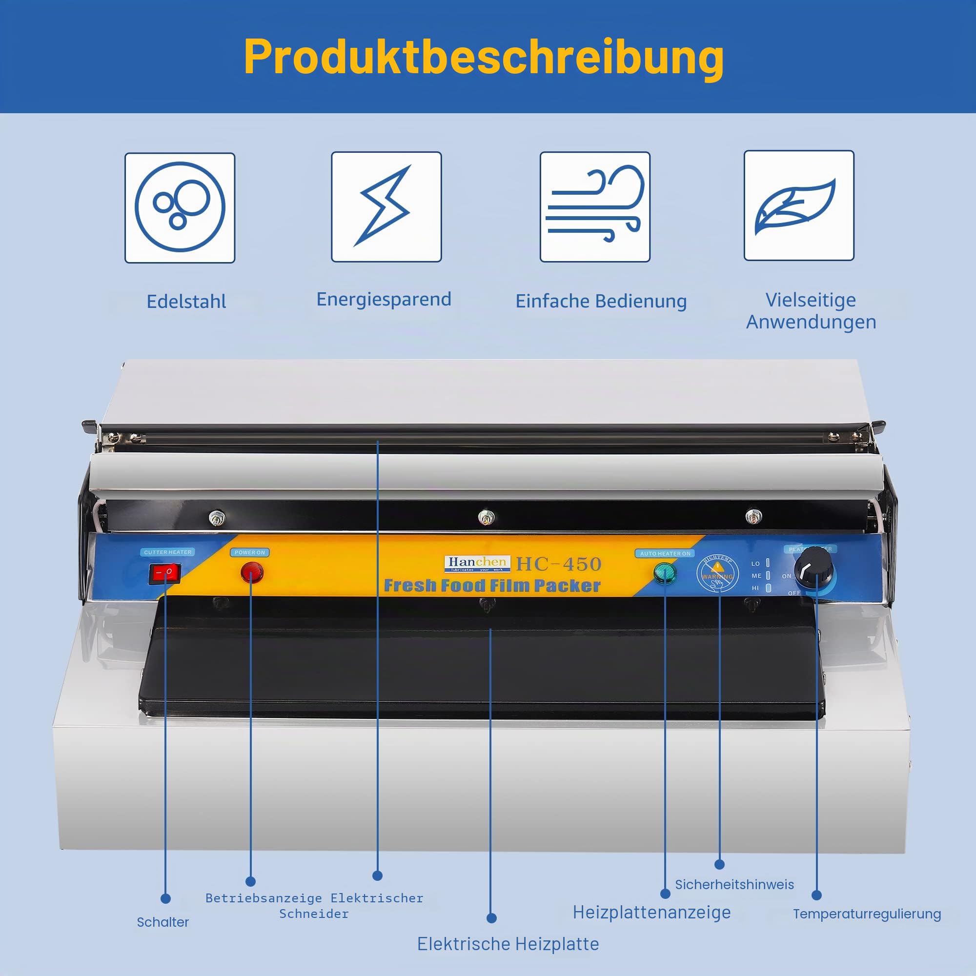 Hanchen Frischhaltefolie Verpackungsmaschine für Markt oder Obst-, Gemüseladen, elektrischer Folienspender und Lebensmittel Verpackungsgerät 2 in 1.