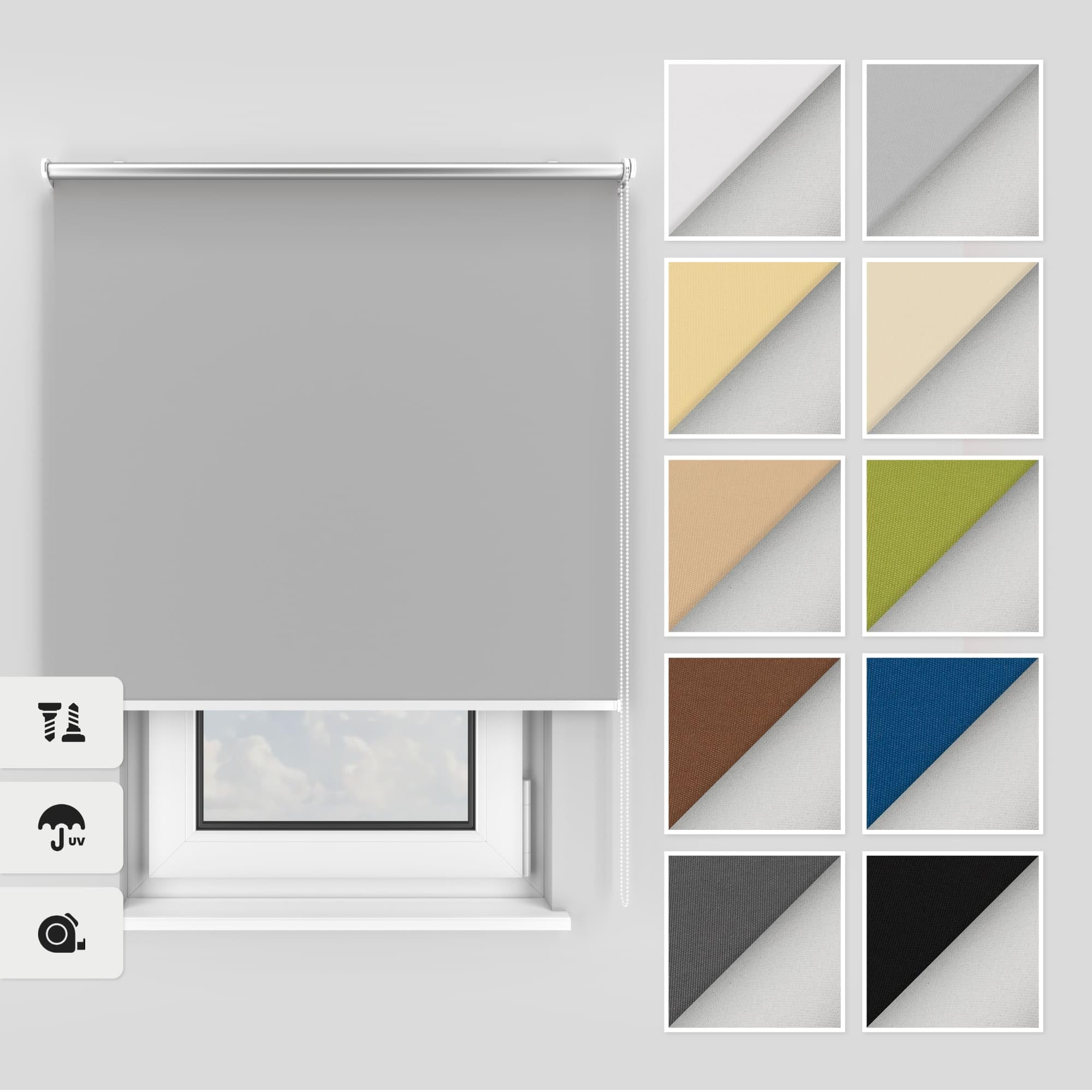Store occultant montage au plafond Estika 105x150, store thermique anti-chaleur gris de fenêtre