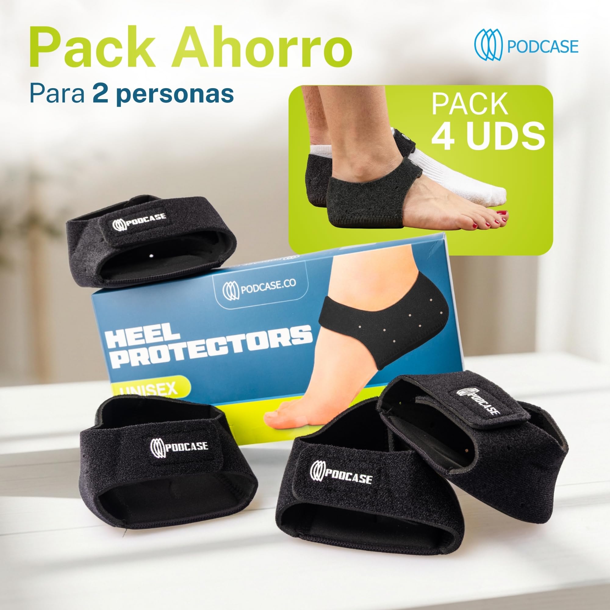 Pack 2 Pares de Taloneras Fascitis Plantar – Taloneras de Silicona para Mujer y Hombre – Plantillas para Zapatos con Cierre Ajustable, Antideslizantes y Transportables – Alivio