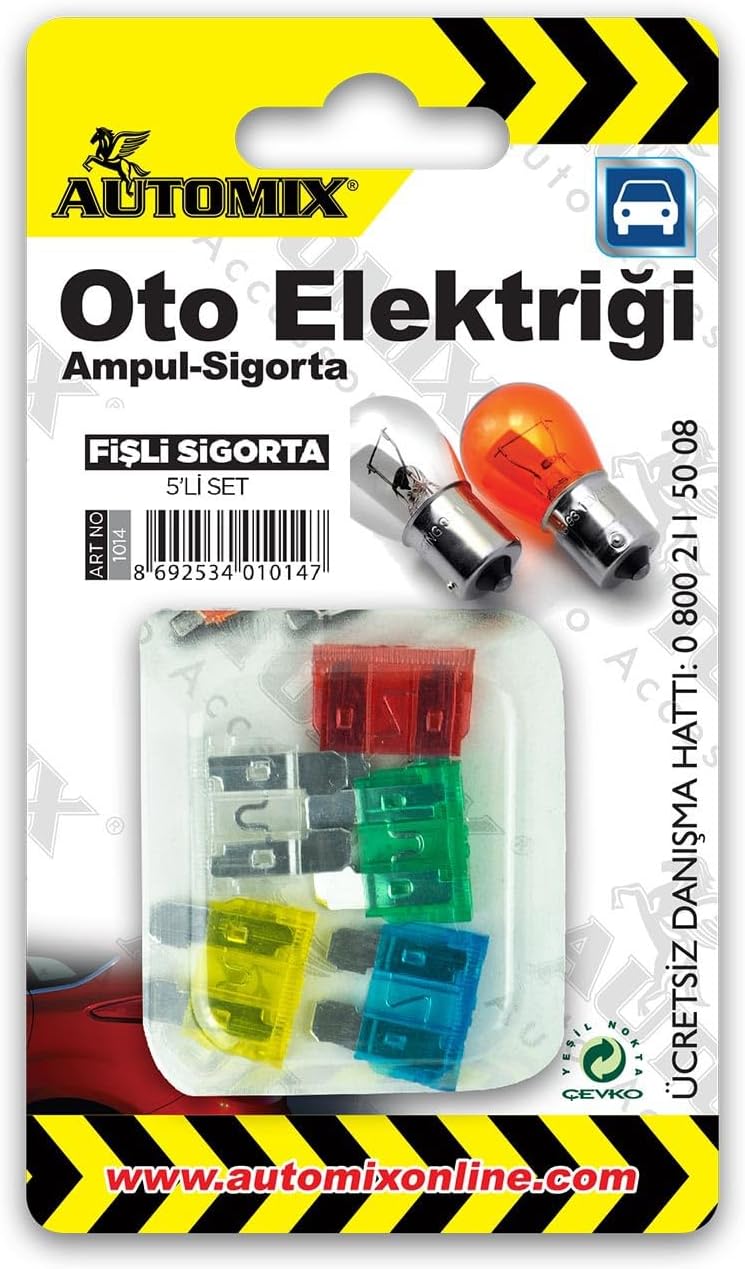 Automix Fişli Sigorta Seti 5’li | Araç Elektrik Sistemi Koruma Seti