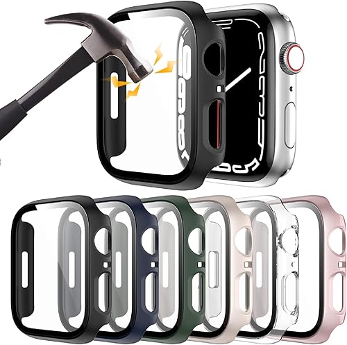 Paquete de 6 fundas rígidas de policarbonato con protector de pantalla de vidrio templado para Apple Watch de 1.575 in SE (2 generación) Series