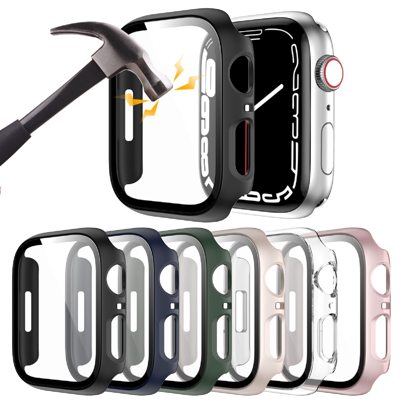 Rontion 6 Pack Hard PC Case with Tempered Glass Screen Protector for Apple Watch 44mm SE 3/SE(2022) Series 6/SE/5/4, Ultra-Thin Scratch Resistant Protective Bumper Cover for iWatch 44mm Accessories