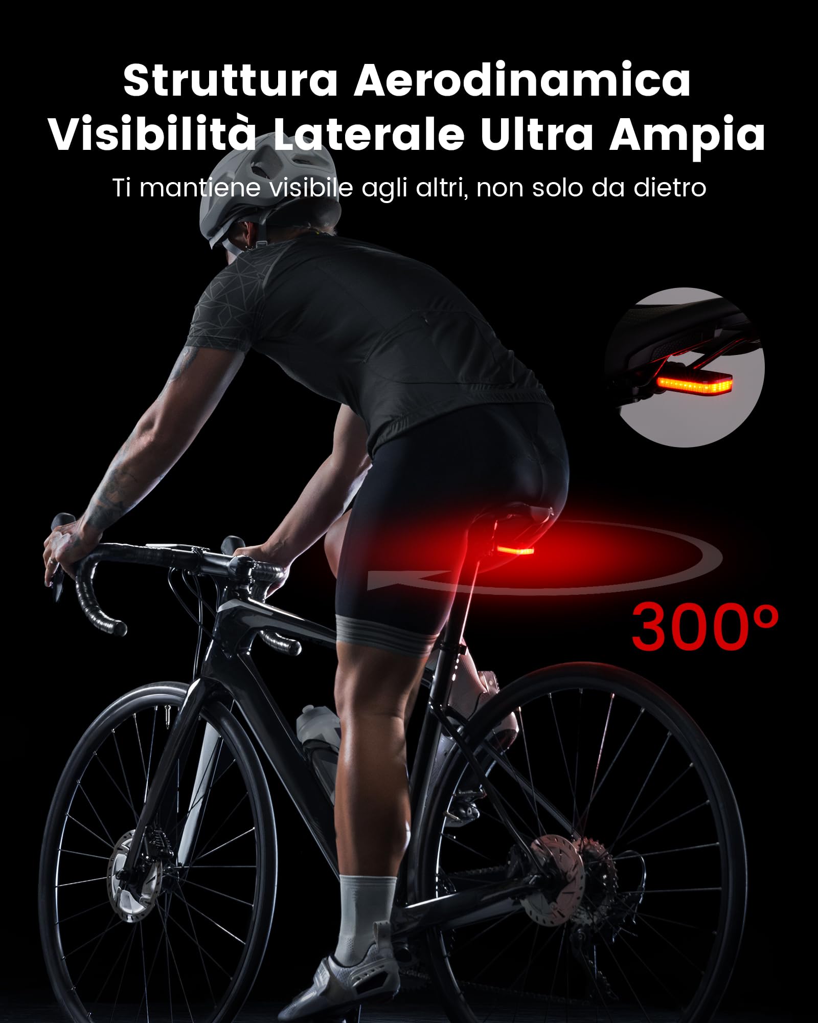 RAVEMEN CL01 Luci Posteriori per Bici, 30 Lumen Grandangolare a 300° per bicicletta su Strada o Guida in Città, Impermeabile IPX6 5 Modalità,Rilevamento dei Freni Ricaricabili USB C ON/OFF Automatico
