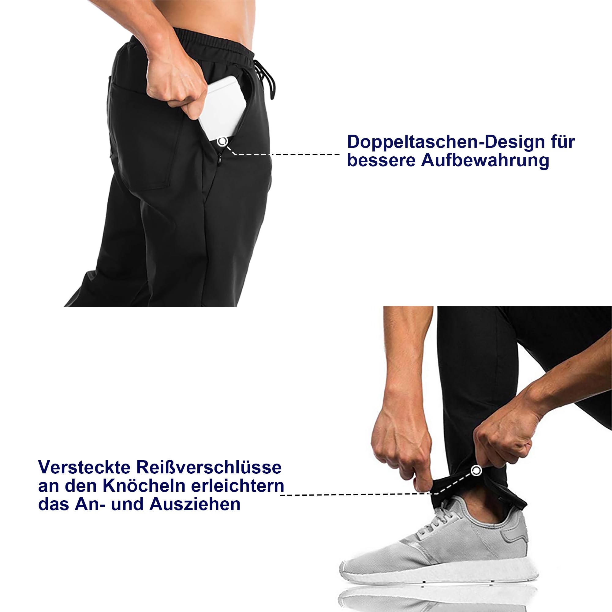 BROKIG Herren Jogginghose Sporthose Trainingshose mit Doppeltasche Baumwolle Slim Fit