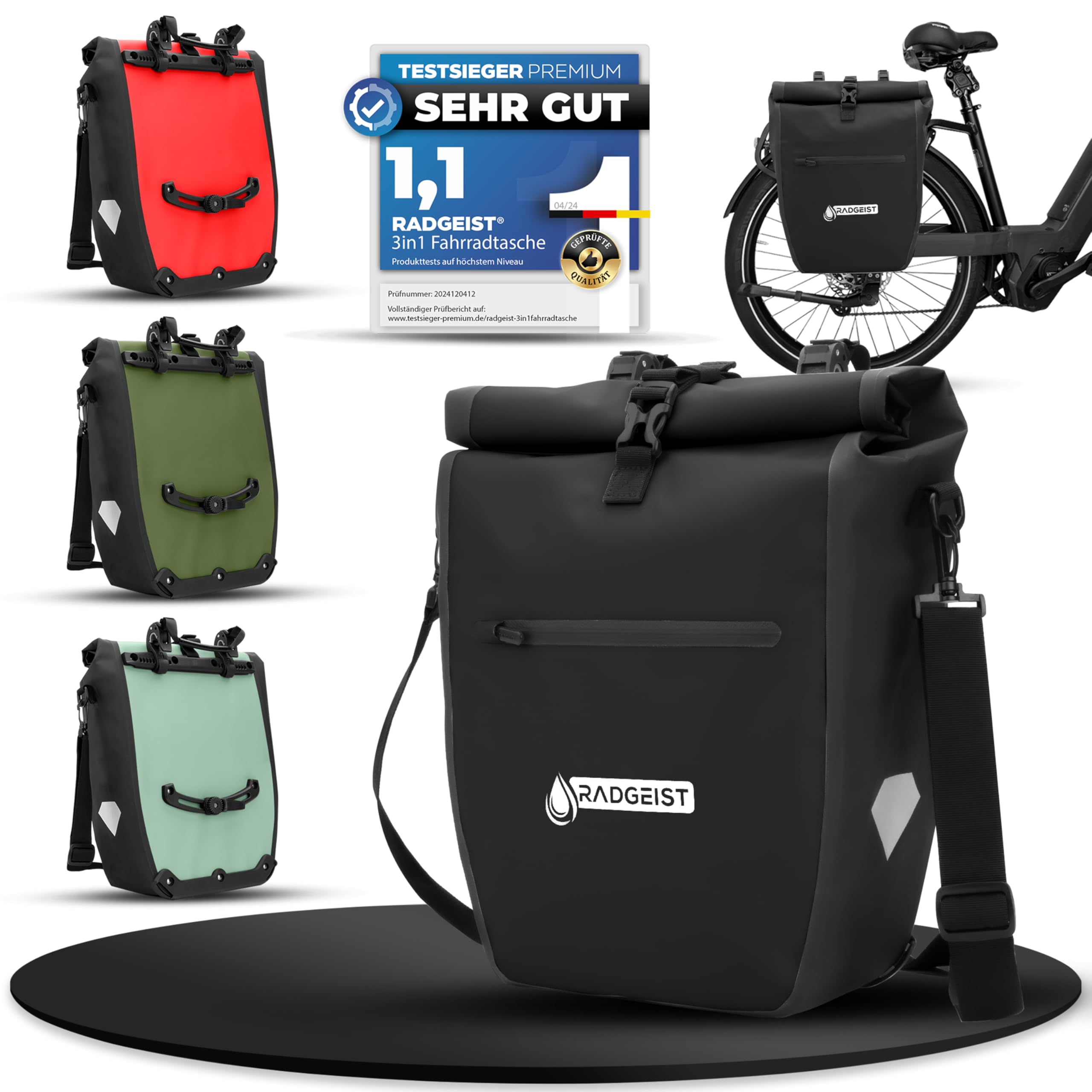RADGEIST Bike Luggage Carrier Bag - Bicycle Bag, Luggage Carrier - Luggage Carrier Bag, Waterproof and Shoulder Bag - Bicycle Bag with Reflectors