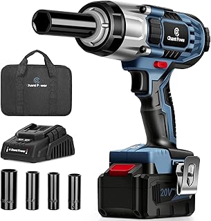C P CHANTPOWER 20V Cordless Impact Wrench with 1/2” Chuck, Strong Motor Max Torque 450N.m, 3.0Ah Lithium-ion Battery, Variable Speed, 4PCS Sockets, Fast Charger and Tool Bag Included