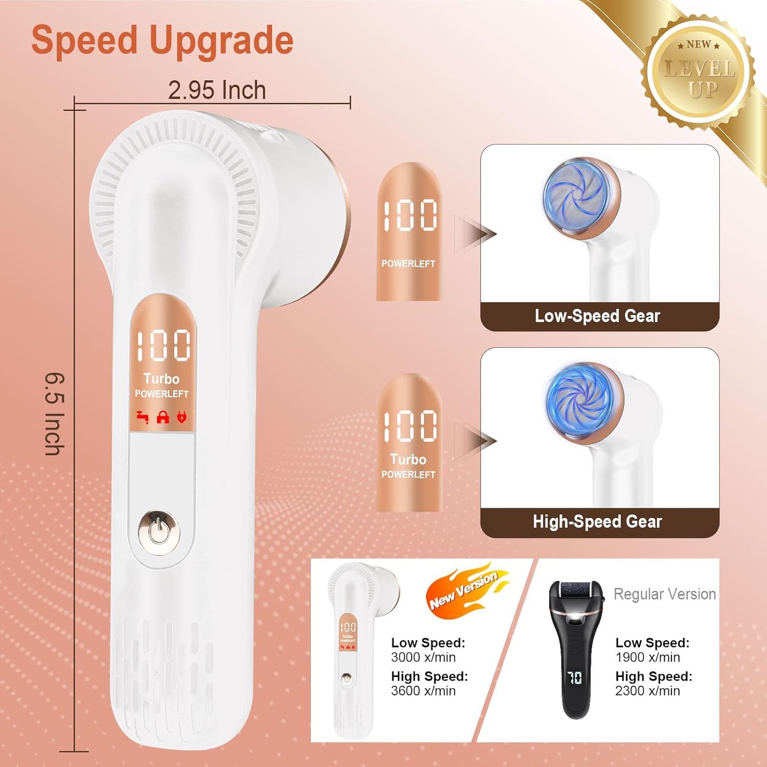 LAVAED Electric Foot Callus Remover Rechargeable Callus Remover for Feet - IPX7 Waterproof Foot Filer Electronic Foot Sander Pedicure Kit Upgrade High Power & LED Display for Cracked Heels Dead Skin - Image 4