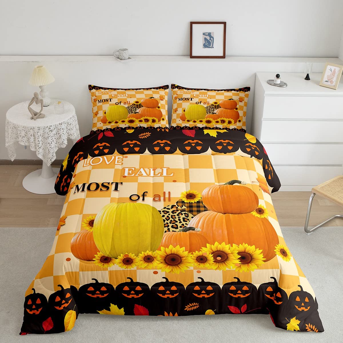 Set Biancheria Letto Halloween - Copripiumino King Size 230x220cm + 2 Federe, Microfibra Morbida, Tema Festivo