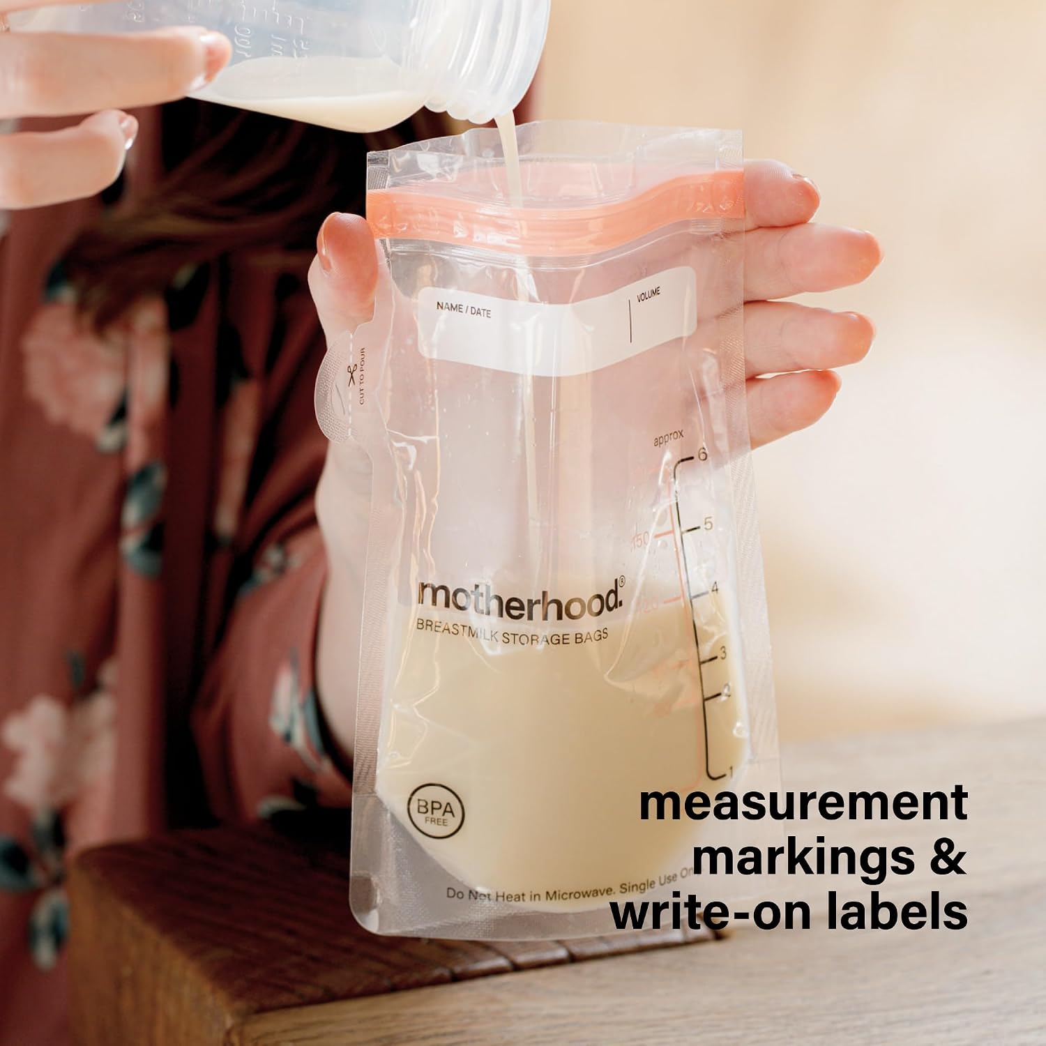 Motherhood Collection Breastmilk Storage Bags – Leak Proof Breast Milk Freezer Bags, Pre-Sterilized & BPA Free, Dual Sizes 3 oz & 6 oz, Self-Standing & Flat Lay, 50 or 100 Count