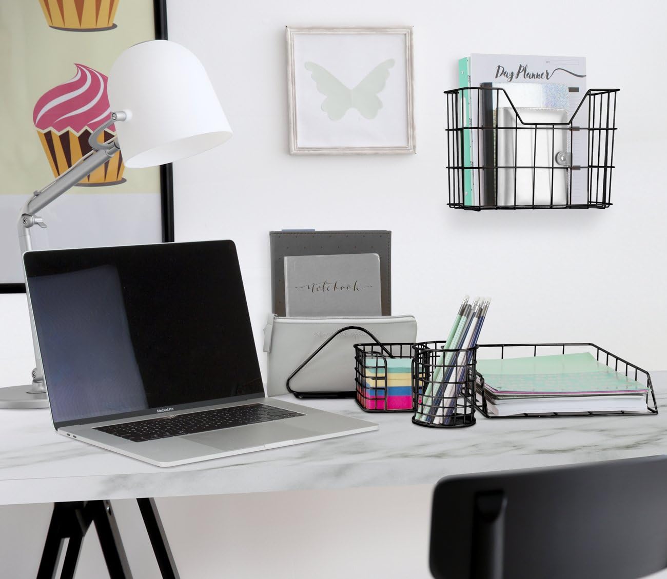 Sorbus Desk Organizer Set, 5-Piece Desk Accessories Set Includes Pencil Cup Holder, Letter Sorter, Letter Tray, Hanging File Organizer, and Sticky Note holder for Home or Office (Black)