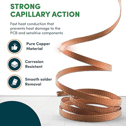 Miniatura 6 de Trenza de mecha de soldadura sin limpieza de 10 pies de cobre puro desoldador de mechas de desoldadura herramienta con herramientas de soldadura de