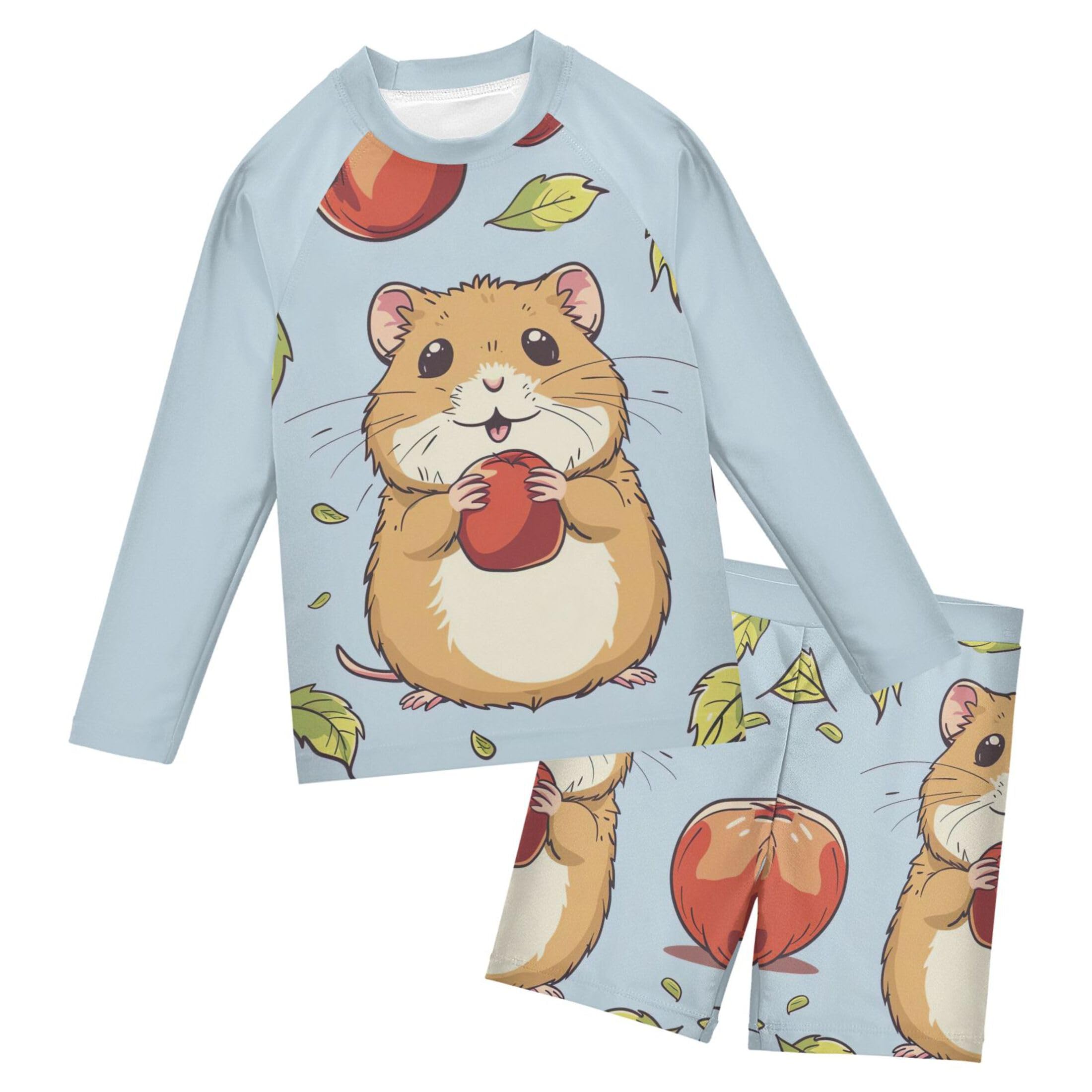 Hamster Fruit Leaves Baby Boys' Toddler Long Sleeved Rashguard Swim Bathing Suit Set B0403355