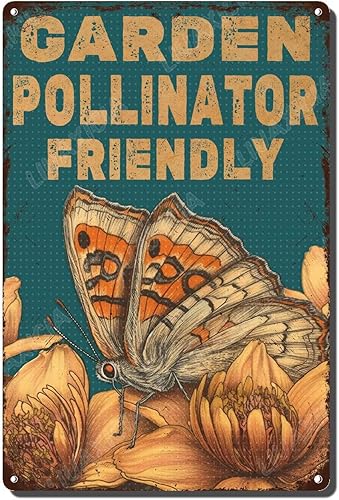 Miniatura 8 de LIUAXICIA Letrero de hojalata retro para jardín, diseño de mariposa para polinizador, letrero de metal interesante para garaje, hogar, cafetería,