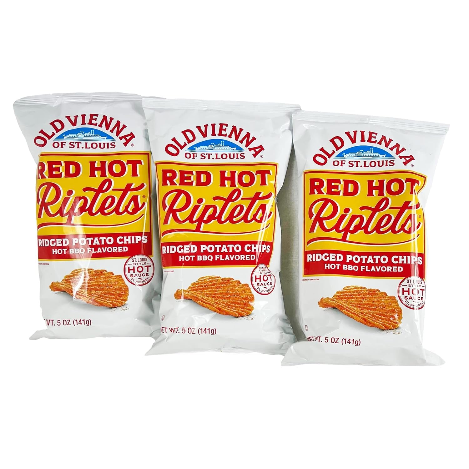 Old Vienna of St. Louis Red Hot Riplets Hot BBQ Chips 5oz Bags (Pack of 3) by TranadaCo