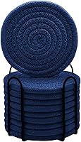 Vista 10 de ABenkle Juego de posavasos con soporte de 10 unidades, posavasos absorbentes tejidos de algodón para bebidas, juego de posavasos minimalista