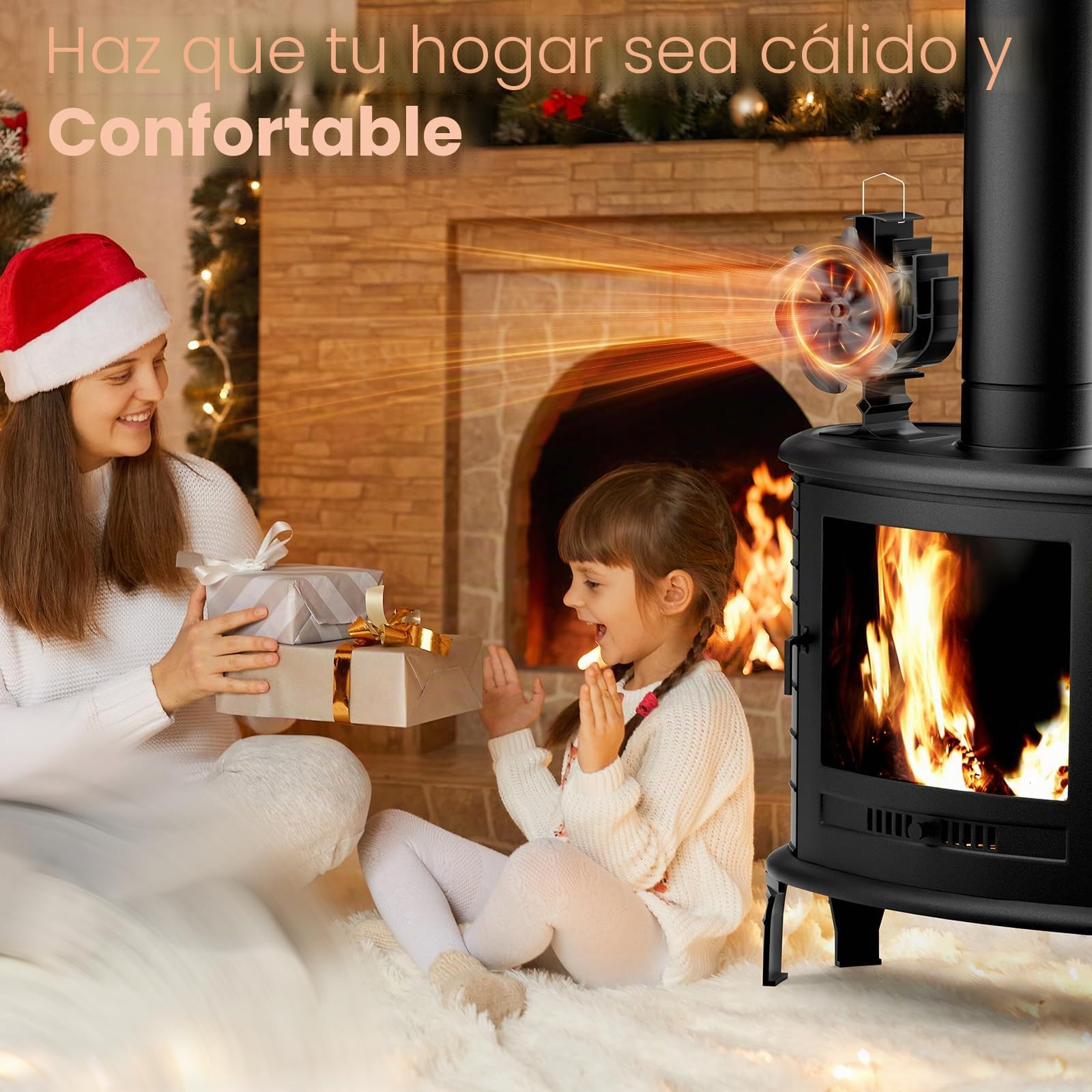 Gisam Ventilador de chimenea con 6 aspas y rotación de 60°, ventilador de estufa sin electricidad, funcionamiento silencioso, ventilador de estufa de leña para leña/quemador de leña/chimenea