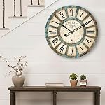 24 Inch Vintage Wall Clocks French Style Retro Wall Clock Large Farmhouse Clocks Retro Colorful Wall Clock Decorative Battery Operated Silent Scan Non-Ticking for Home Living Room Bedroom